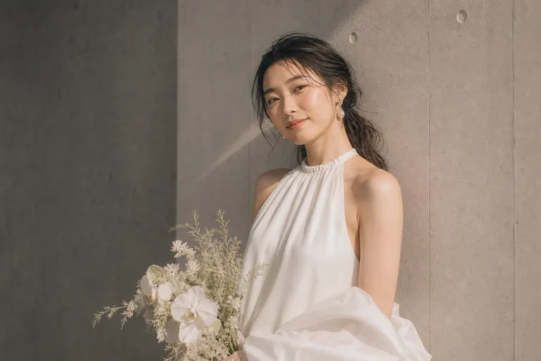 前撮り写真｜横顔が美しい日本人花嫁のウェディングフォト
