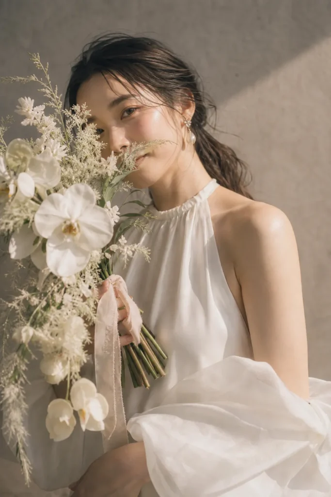 ブーケ写真｜花嫁とブーケのクローズアップ写真
