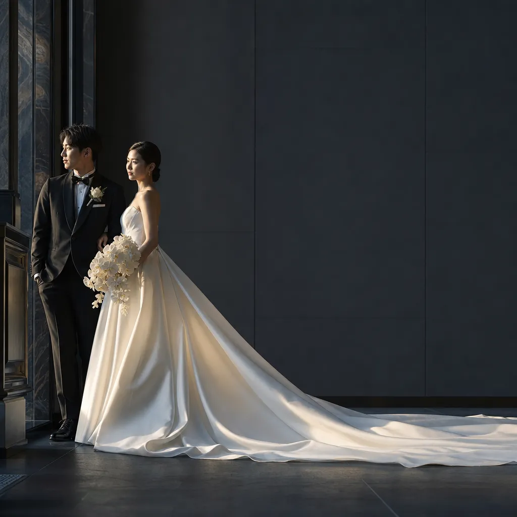 前撮り写真｜シルエットで撮影した日本人新郎新婦