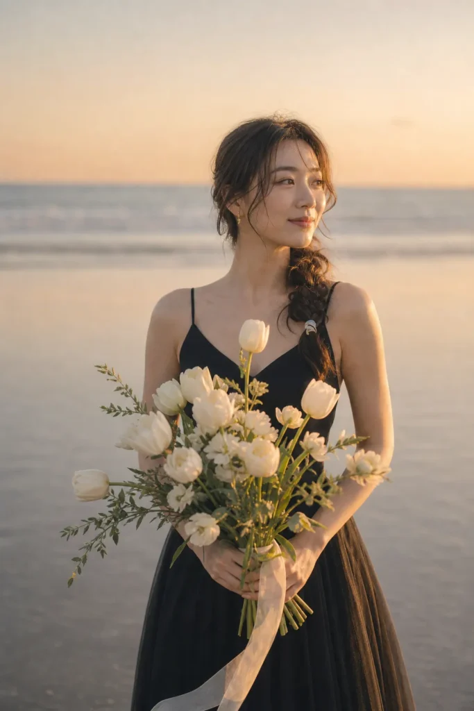 海辺の前撮り花嫁ウェディングフォト