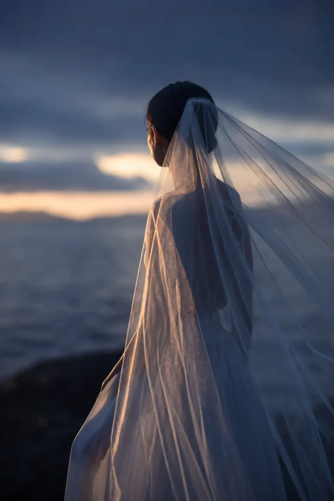 前撮り写真｜逆光ベールの日本人花嫁