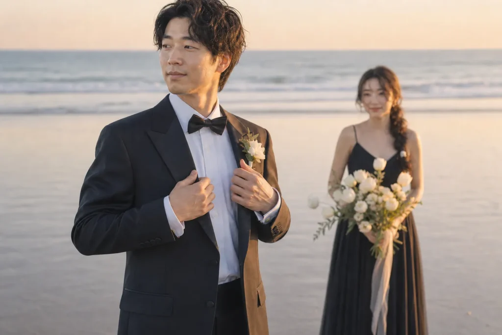 自然な表情の新郎新婦カップルフォト