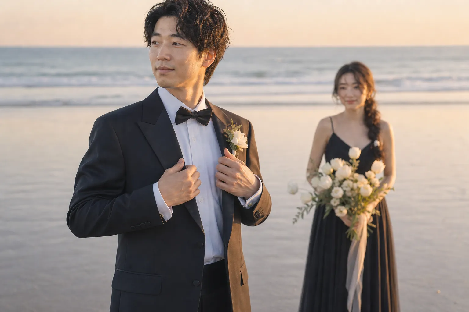 自然な表情の新郎新婦カップルフォト