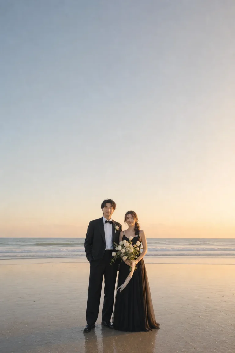 海辺の前撮りカップルポートレート