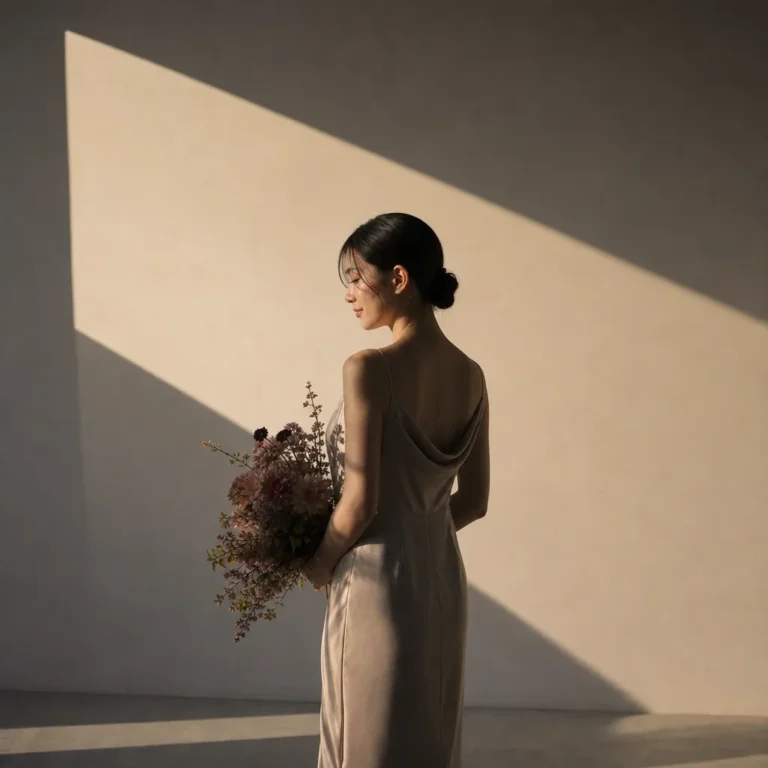 ドレス写真｜光と影が美しいグレージュドレスの花嫁