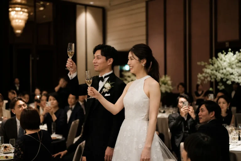 披露宴写真｜乾杯をする日本人新郎新婦